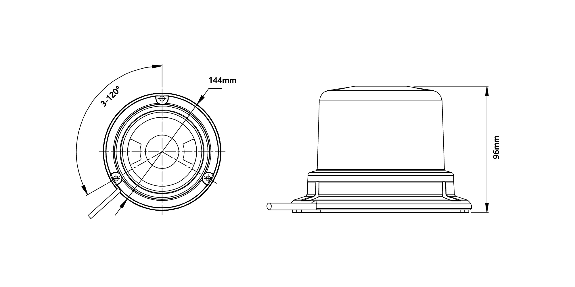 RCV9810 Compact Amber LED Beacon tech diagram